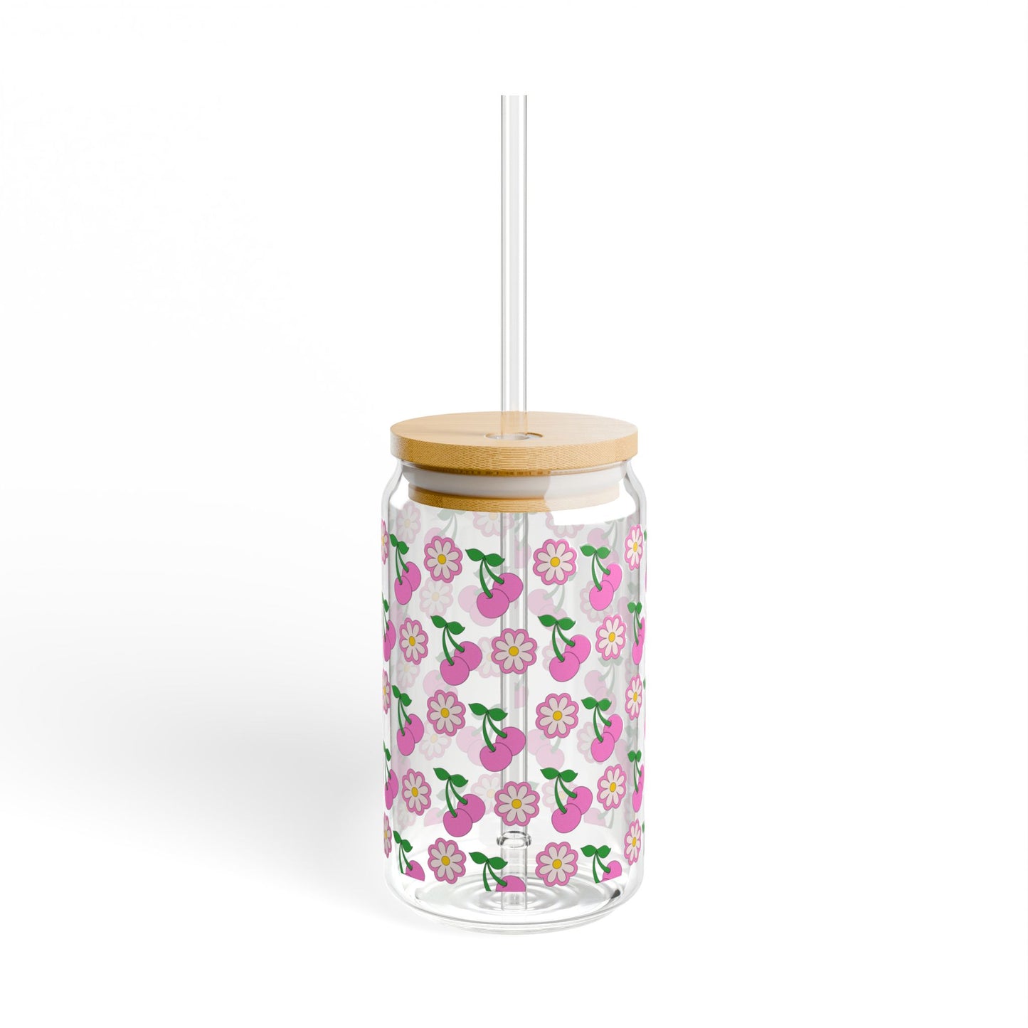 Cherry and Daisies Sipper Glass - 16oz