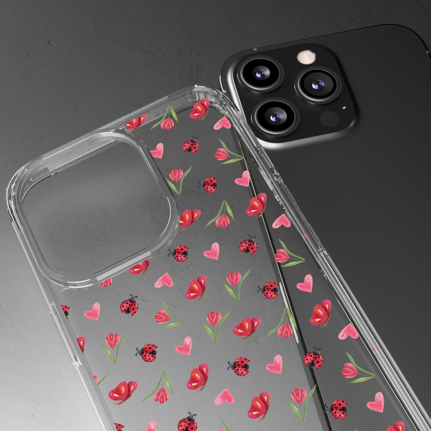 Ladybug and Flowers - Clear Phone Case