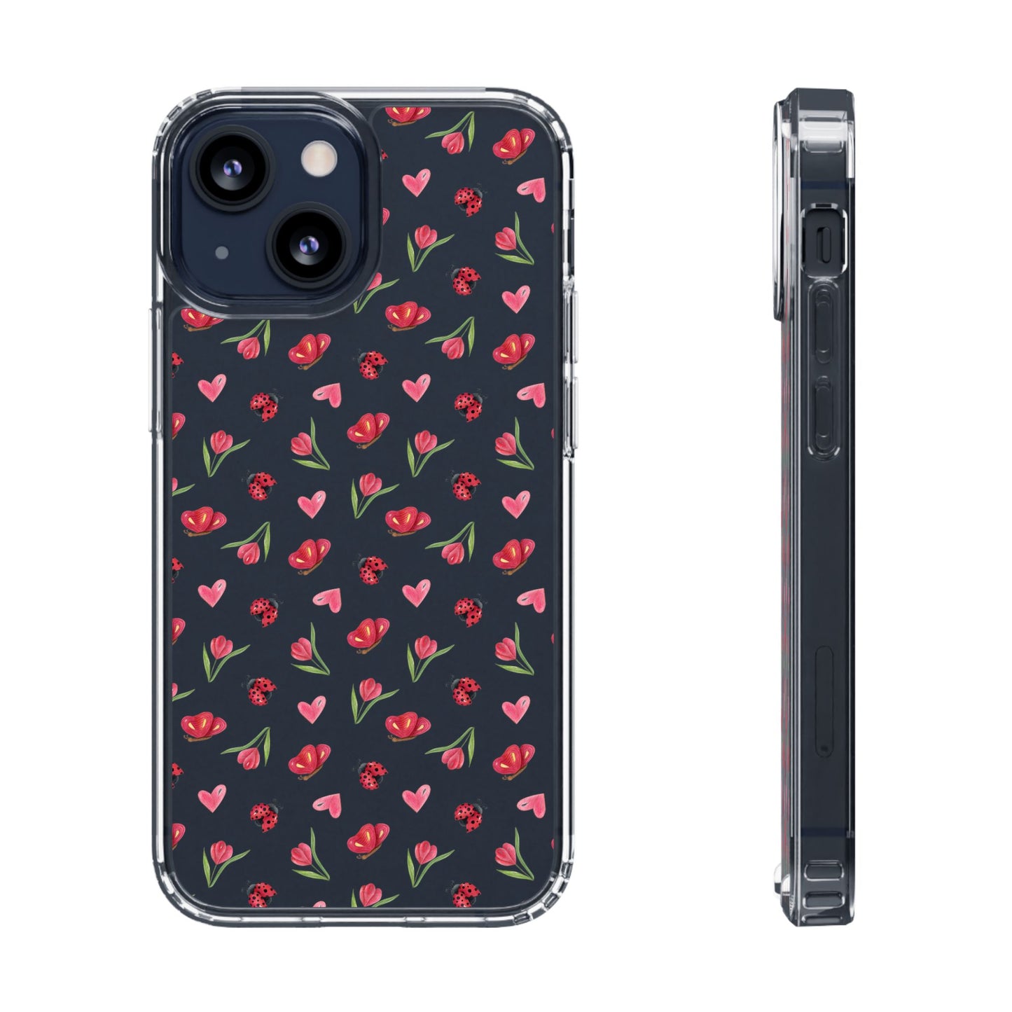 Ladybug and Flowers - Clear Phone Case
