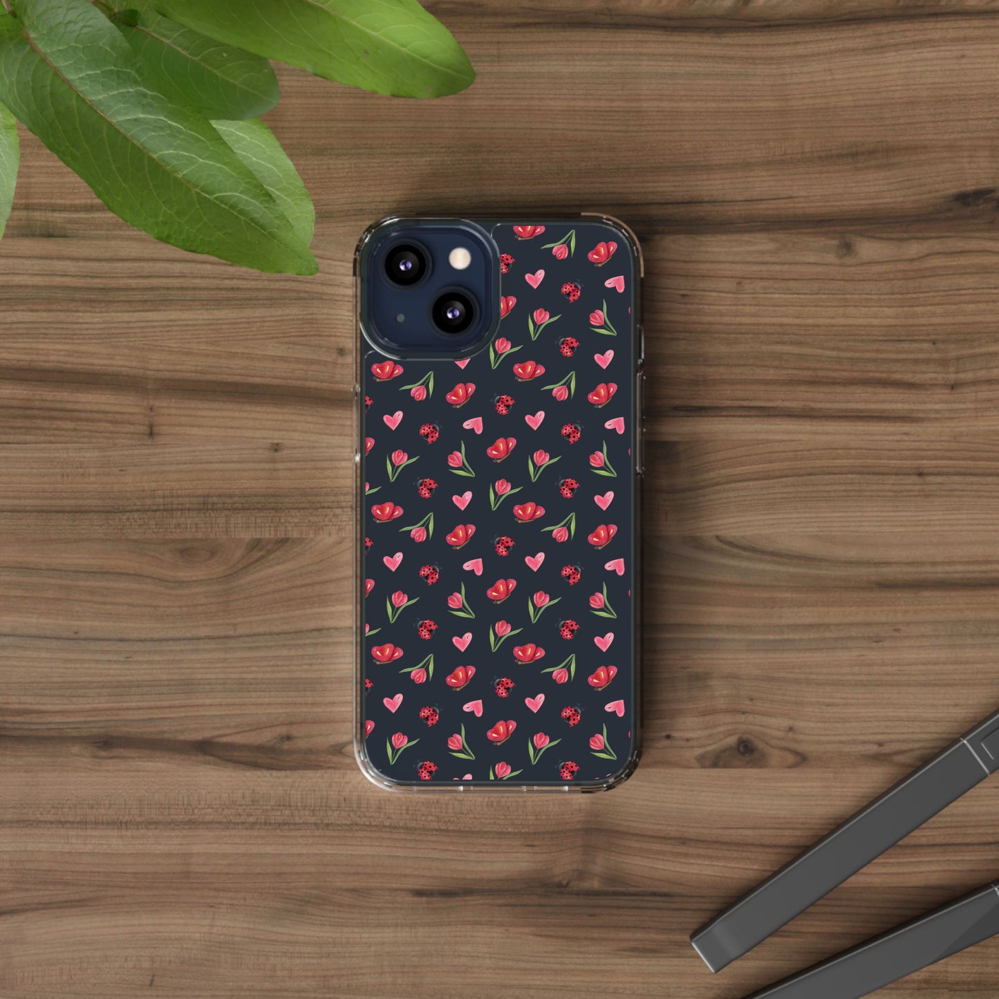 Ladybug and Flowers - Clear Phone Case