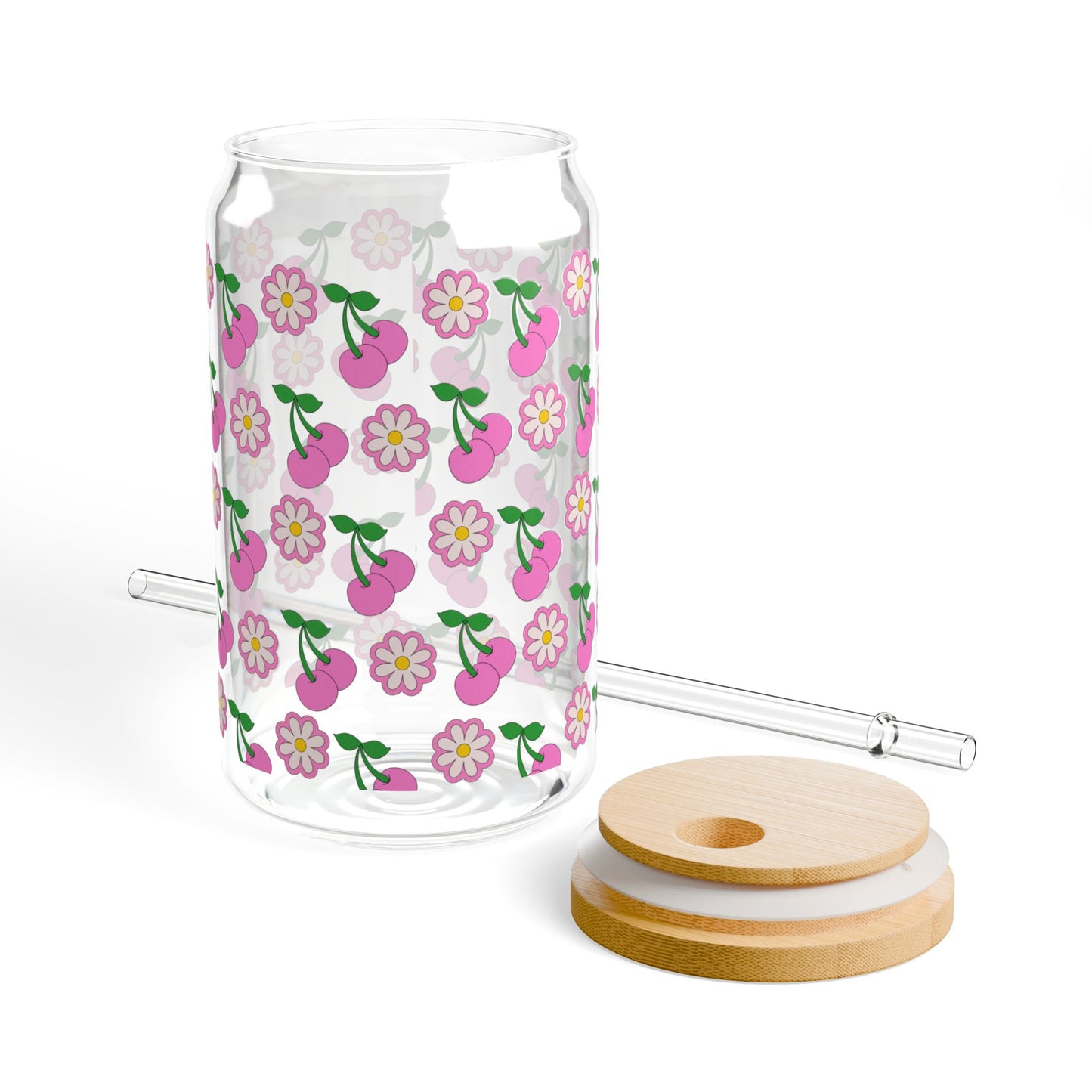 Cherry and Daisies Sipper Glass - 16oz