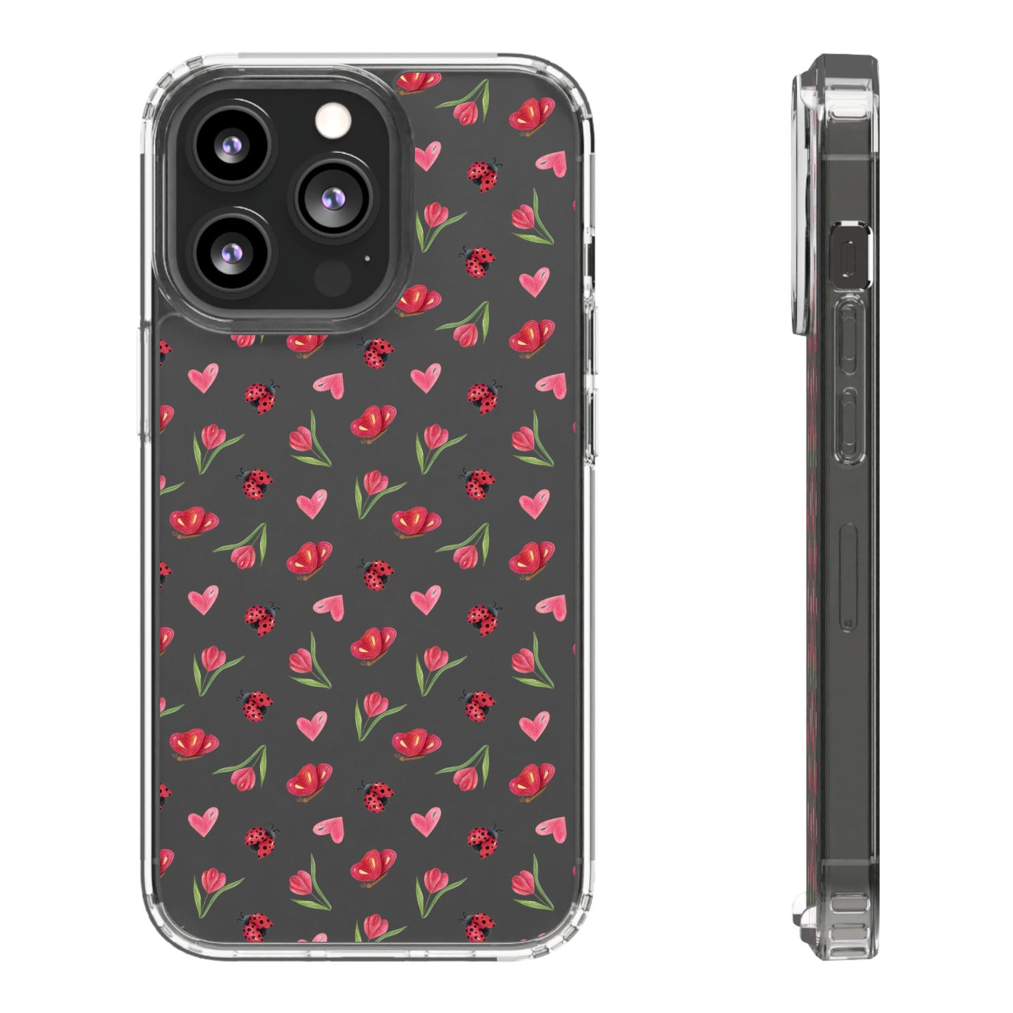 Ladybug and Flowers - Clear Phone Case