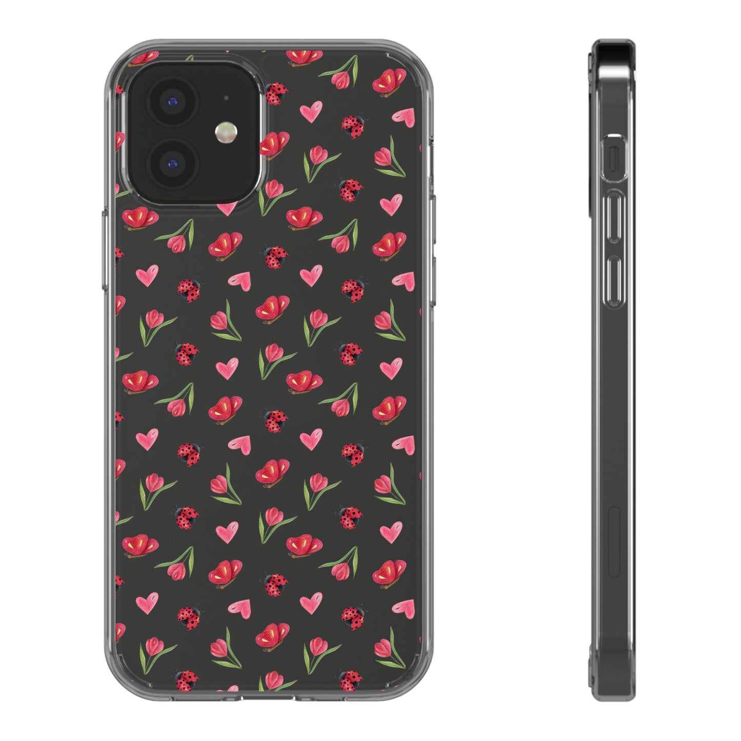 Ladybug and Flowers - Clear Phone Case