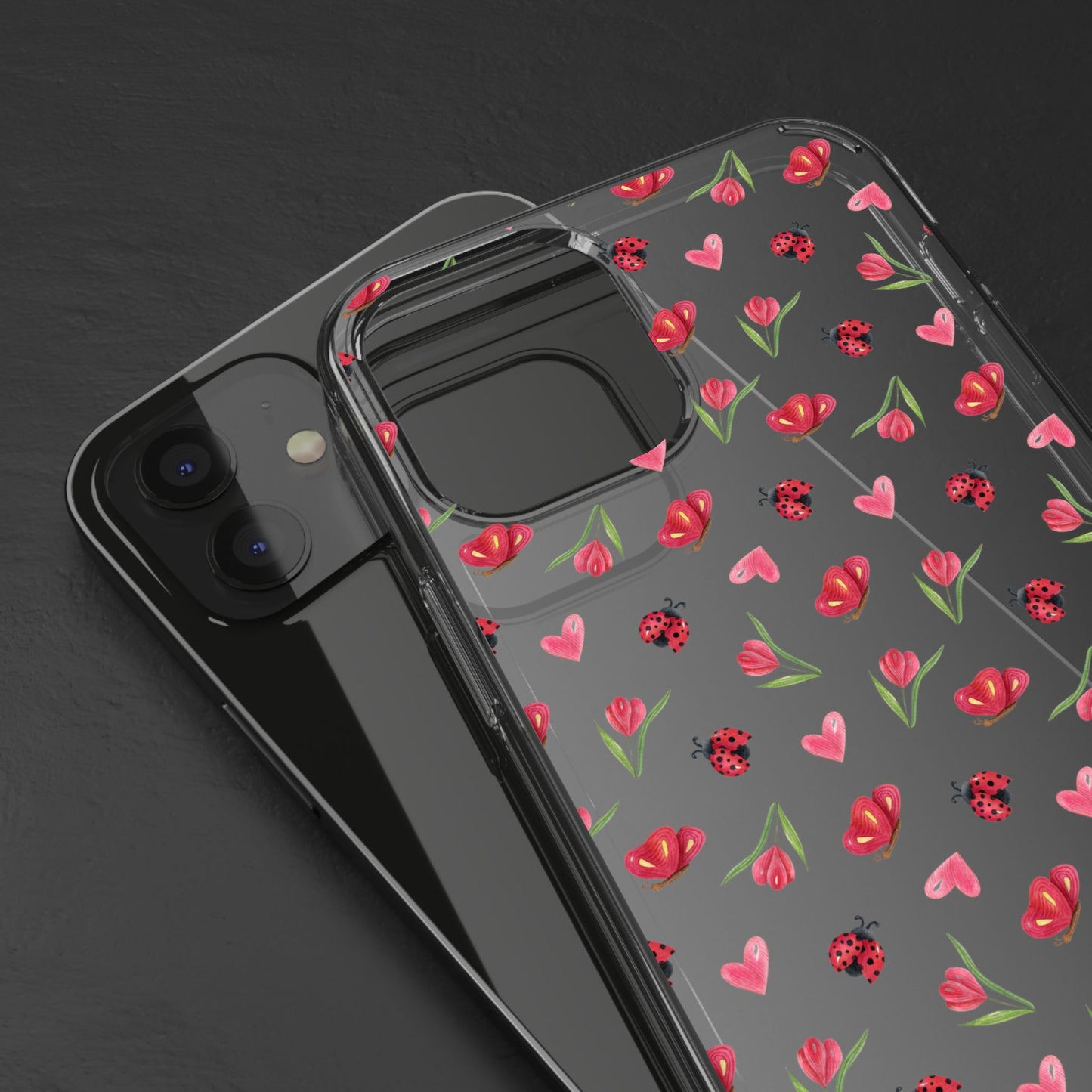 Ladybug and Flowers - Clear Phone Case