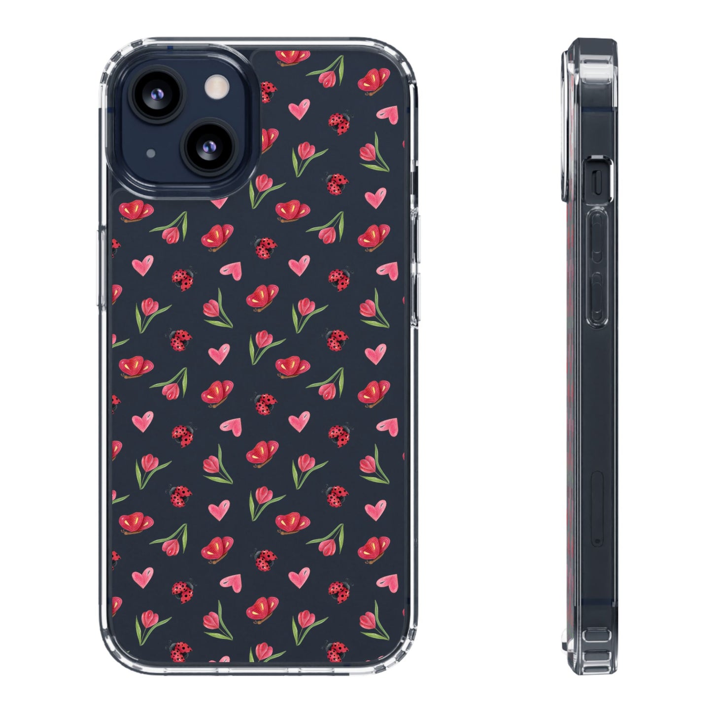 Ladybug and Flowers - Clear Phone Case