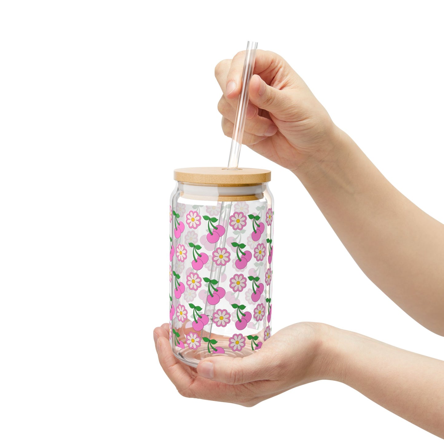 Cherry and Daisies Sipper Glass - 16oz