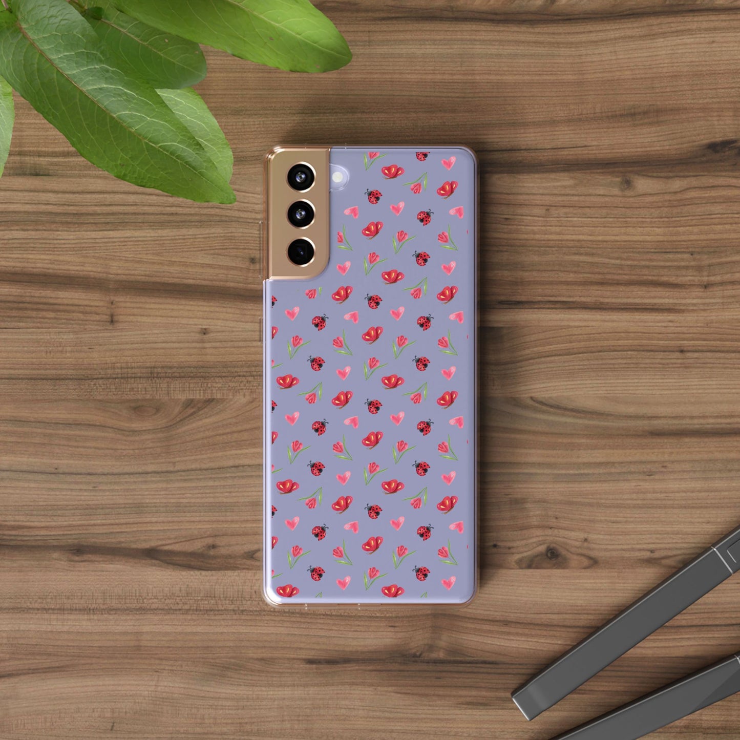 Ladybug and Flowers - Clear Phone Case