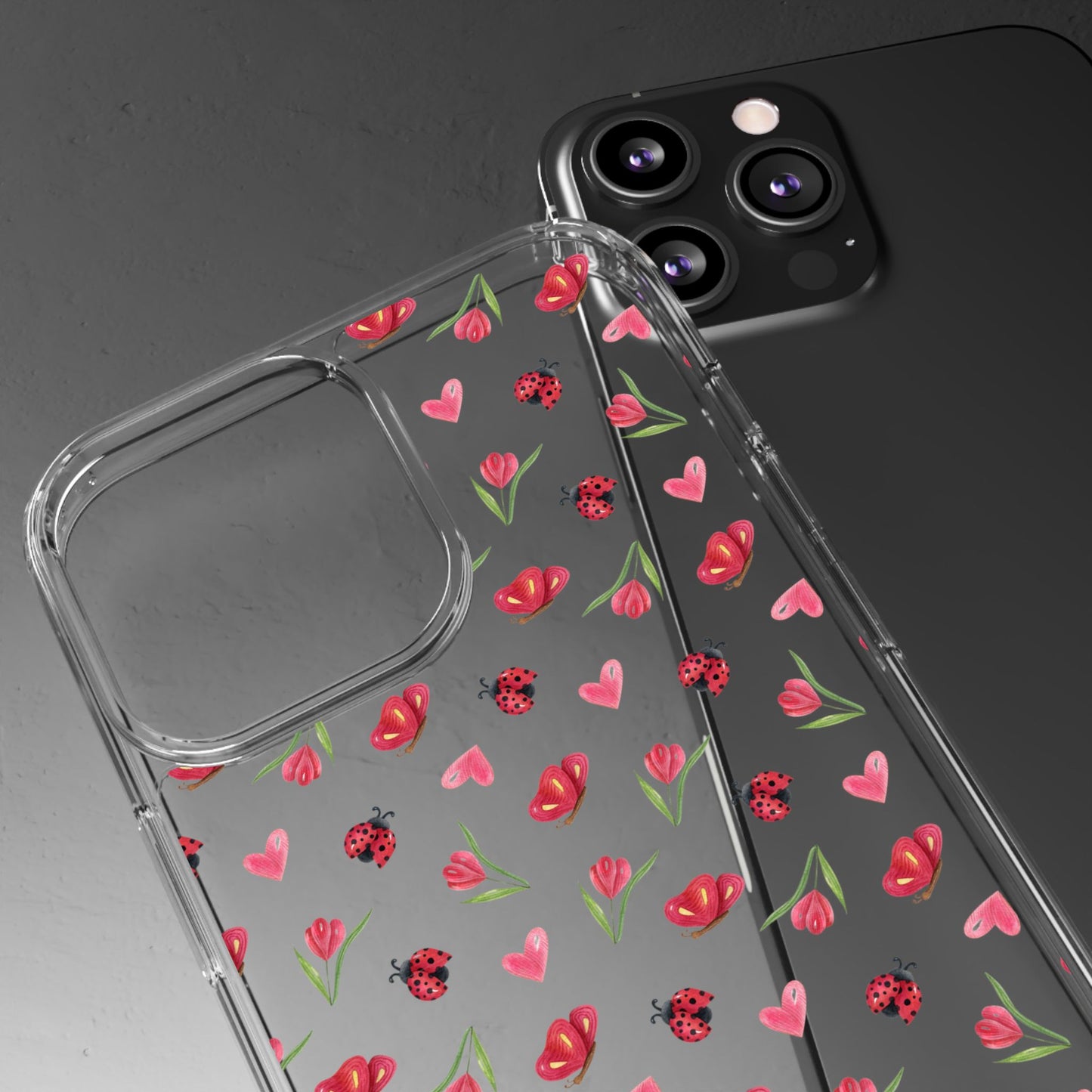 Ladybug and Flowers - Clear Phone Case