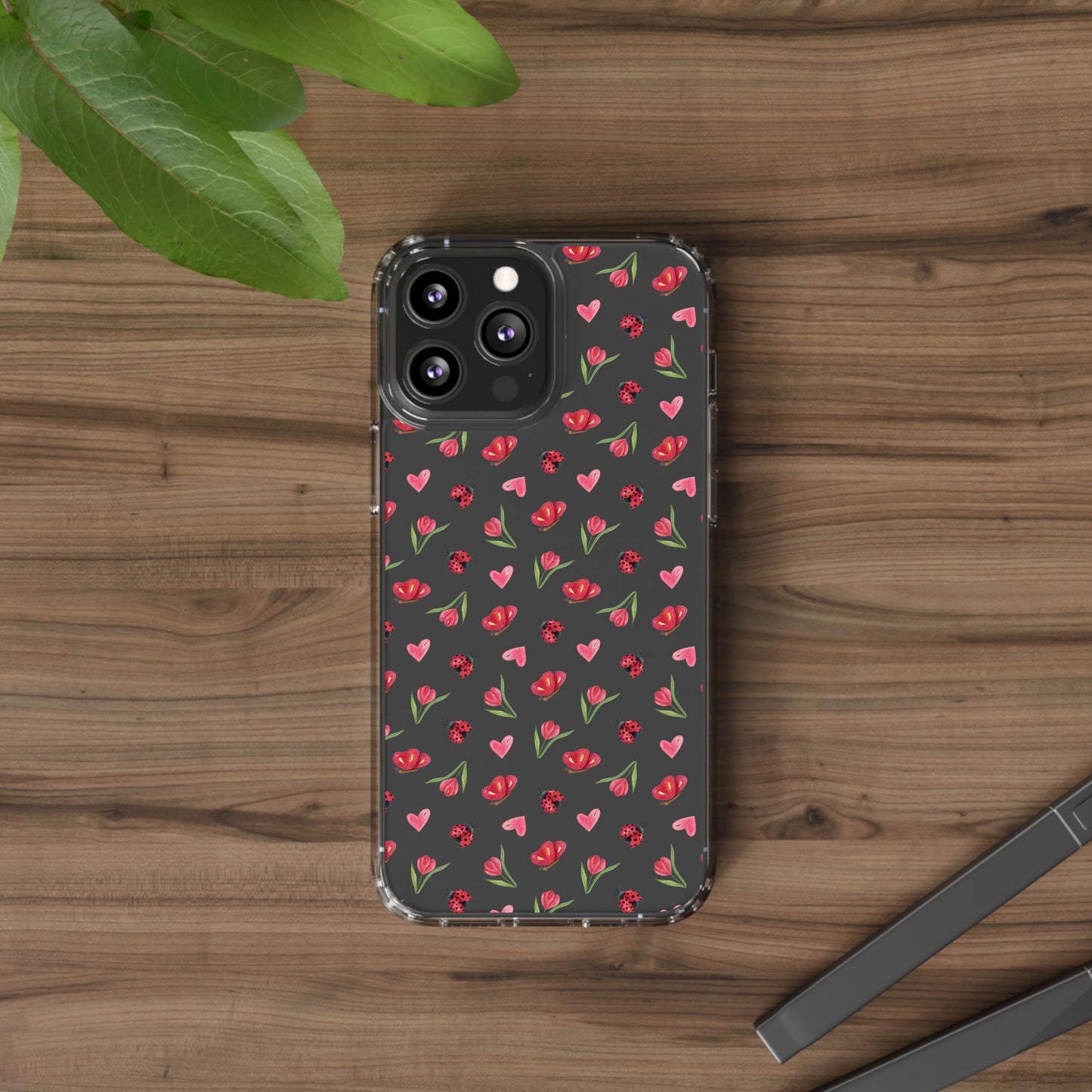 Ladybug and Flowers - Clear Phone Case