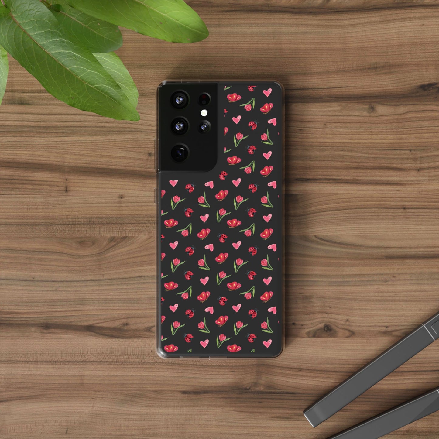 Ladybug and Flowers - Clear Phone Case