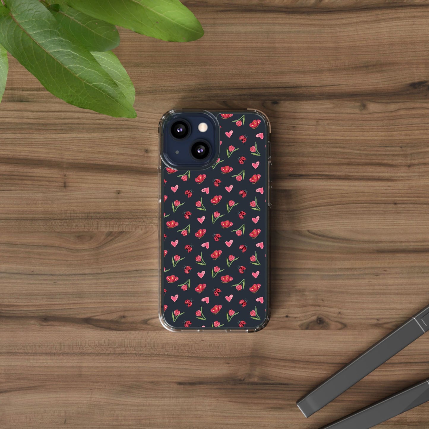 Ladybug and Flowers - Clear Phone Case