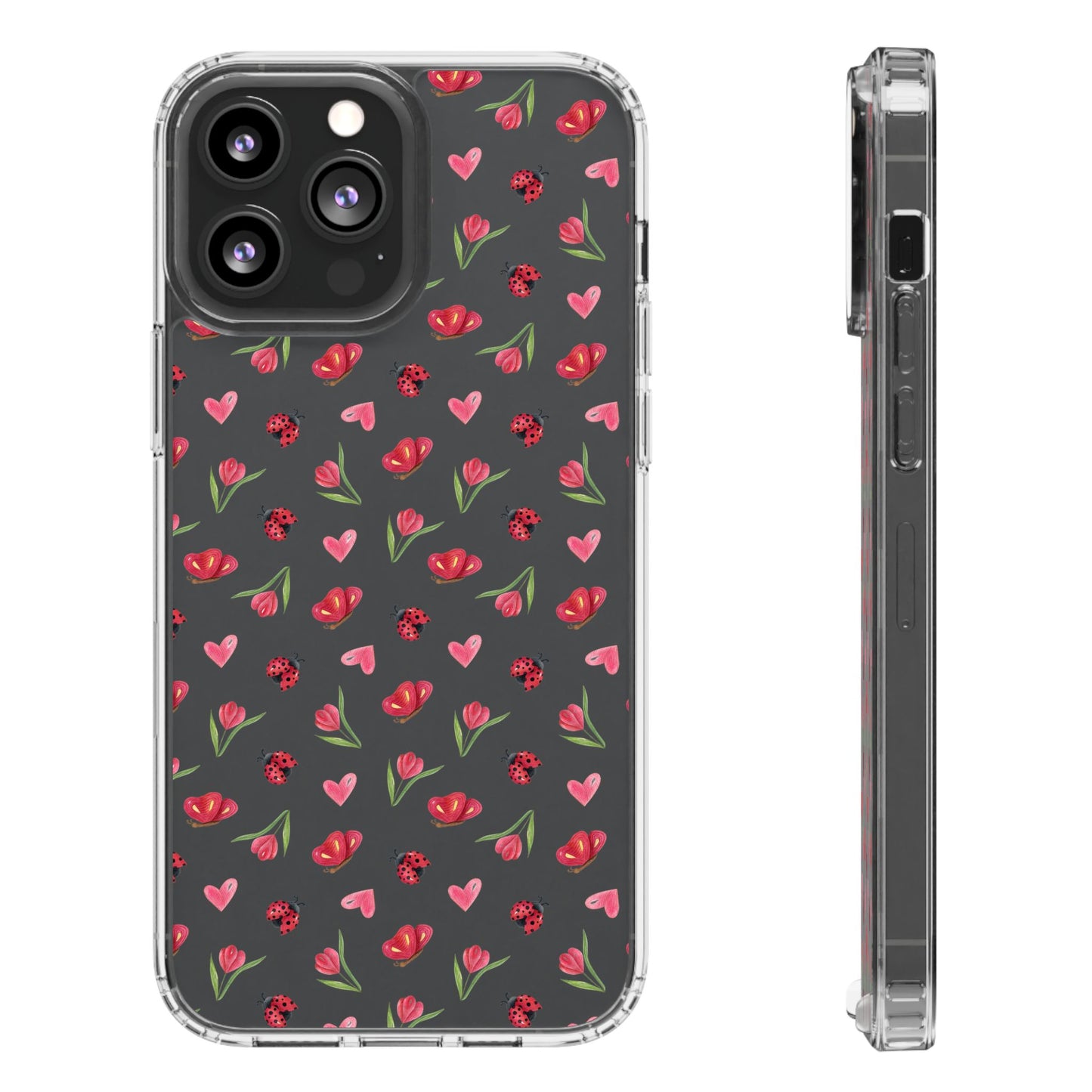 Ladybug and Flowers - Clear Phone Case