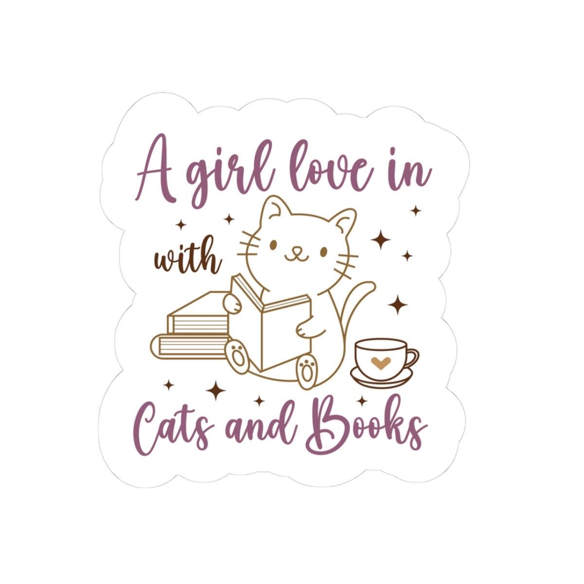 Charming Cat & Books Kiss-Cut Sticker