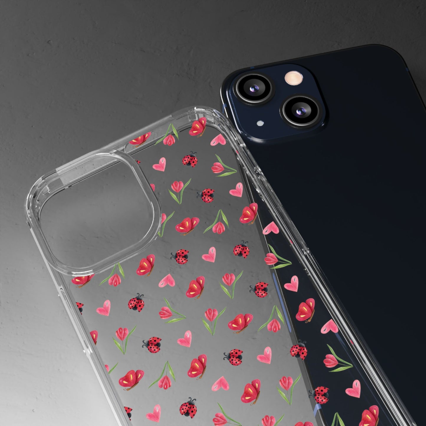 Ladybug and Flowers - Clear Phone Case