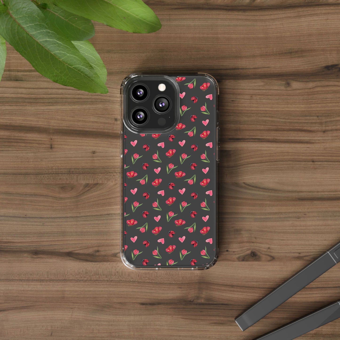 Ladybug and Flowers - Clear Phone Case