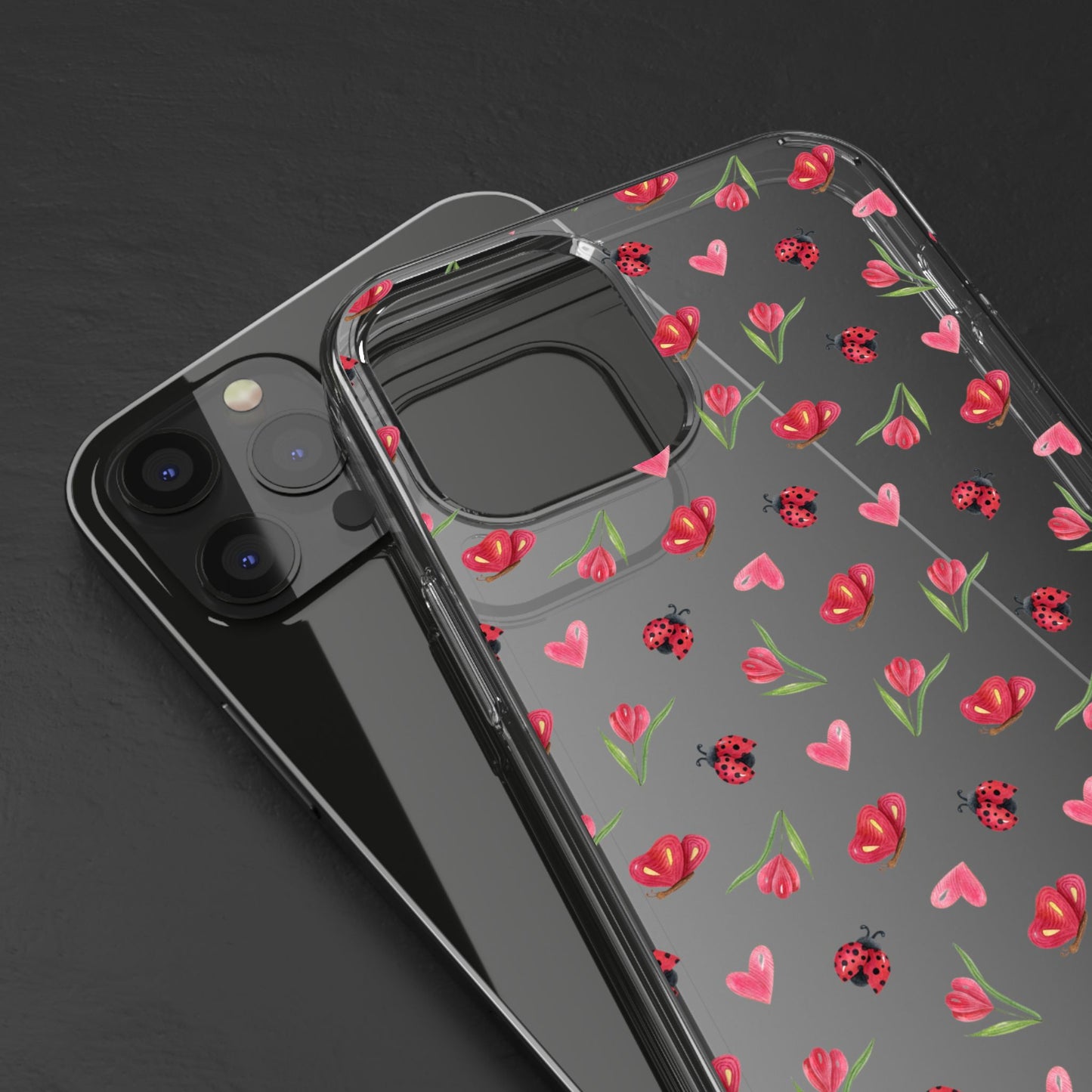 Ladybug and Flowers - Clear Phone Case