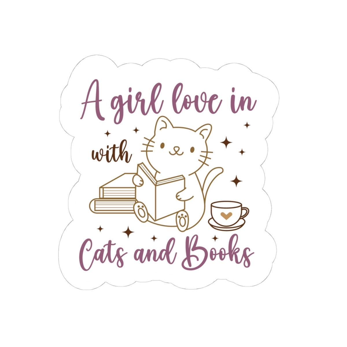Charming Cat & Books Kiss-Cut Sticker