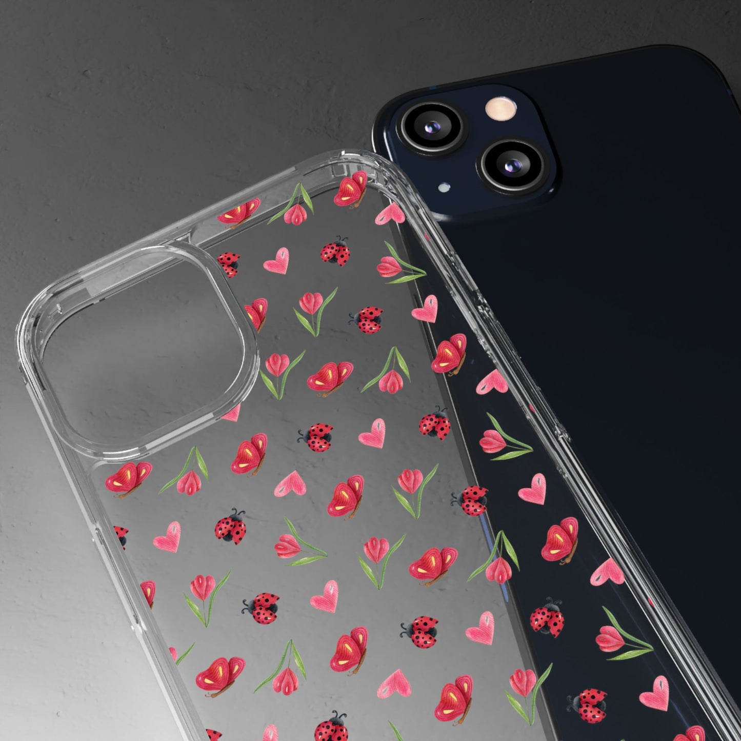 Ladybug and Flowers - Clear Phone Case