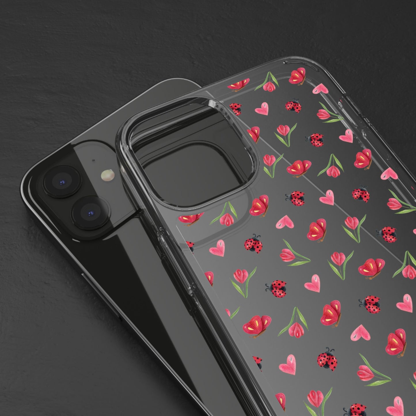 Ladybug and Flowers - Clear Phone Case