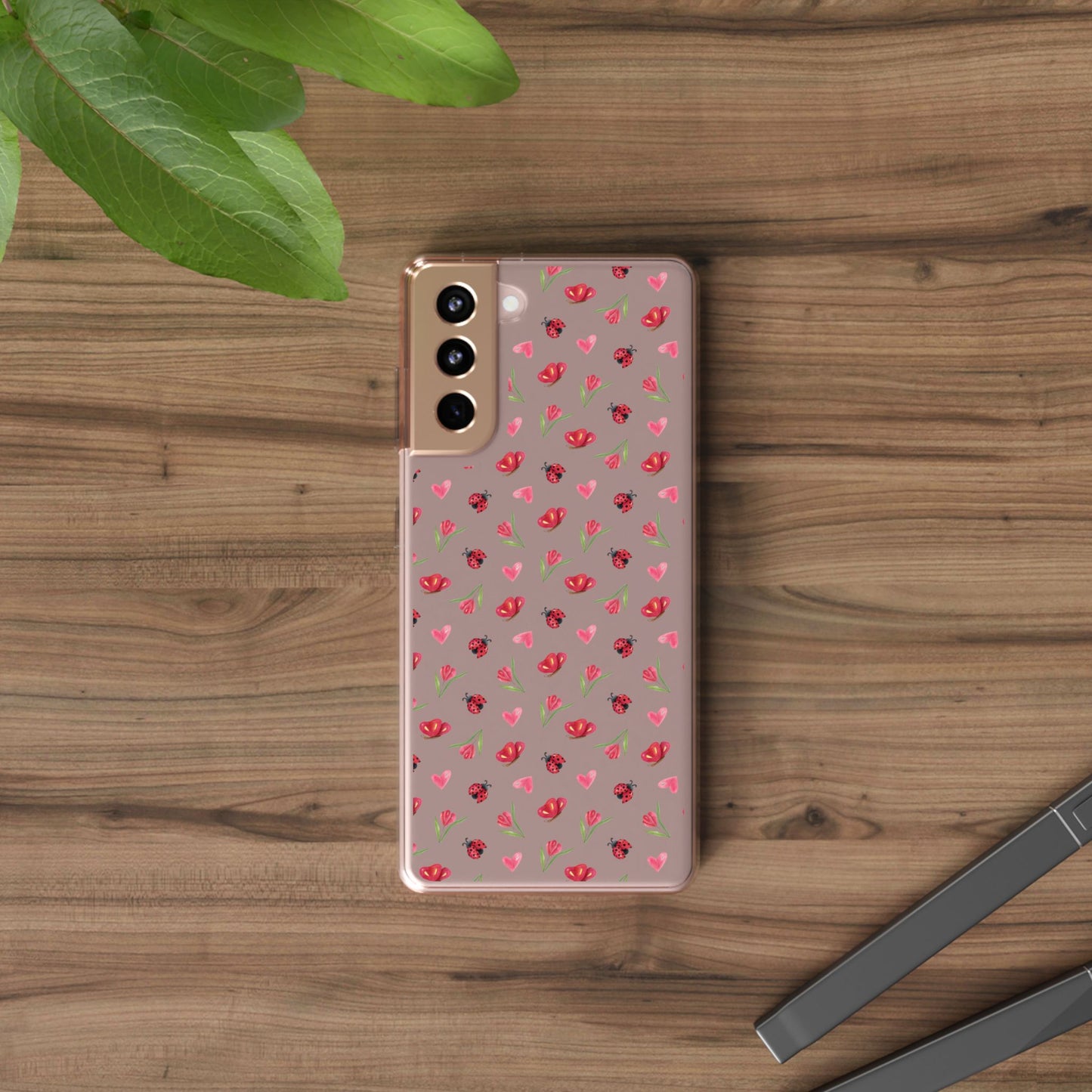 Ladybug and Flowers - Clear Phone Case