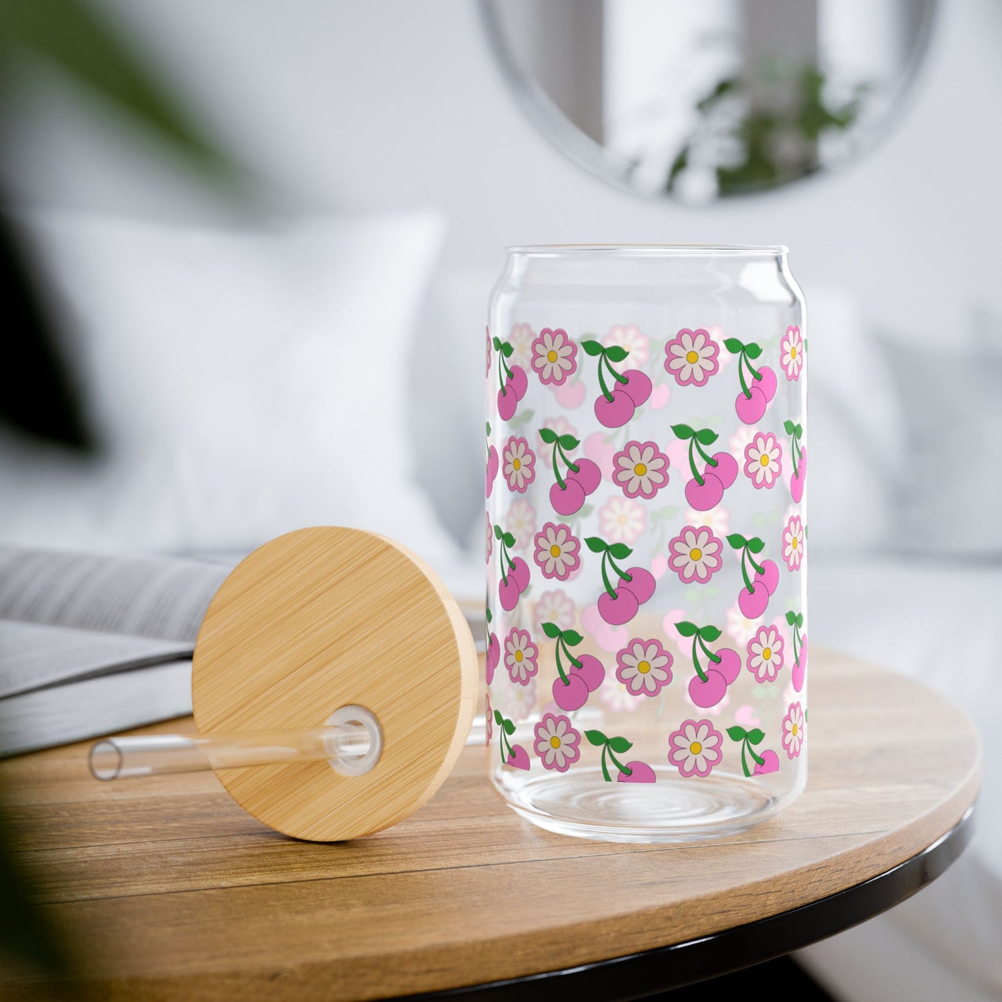 Cherry and Daisies Sipper Glass - 16oz