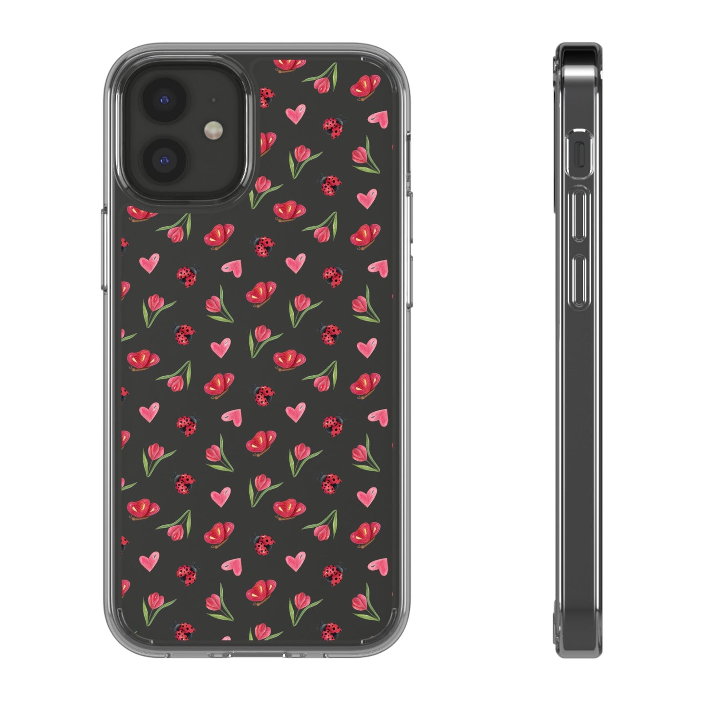 Ladybug and Flowers - Clear Phone Case