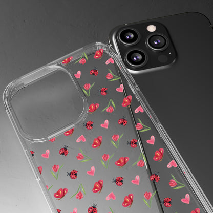 Ladybug and Flowers - Clear Phone Case