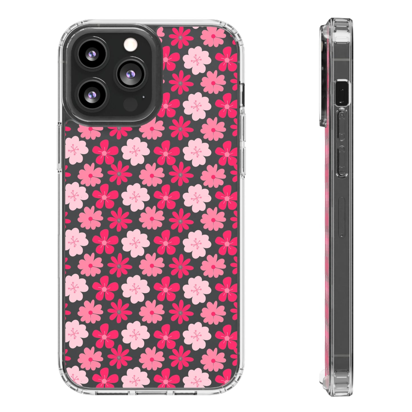 Pink Floral - Clear Phone Case