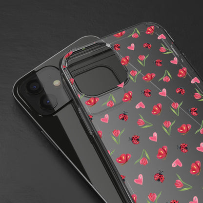 Ladybug and Flowers - Clear Phone Case