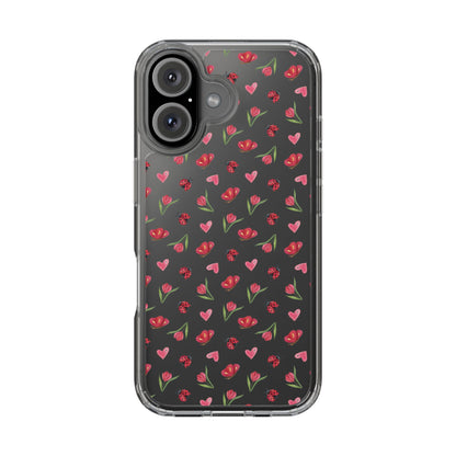 Ladybug and Flowers - Clear Phone Case