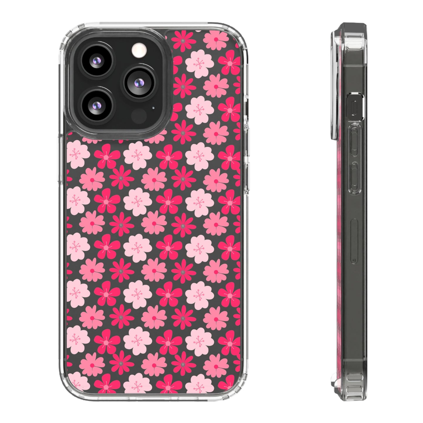 Pink Floral - Clear Phone Case