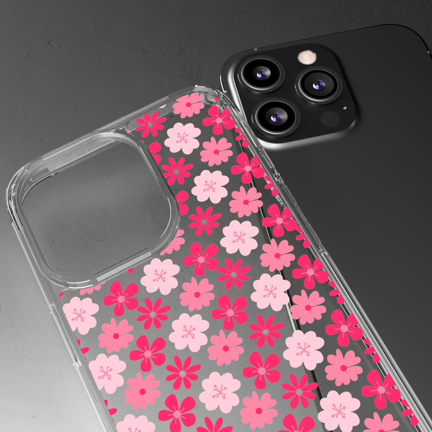 Pink Floral - Clear Phone Case