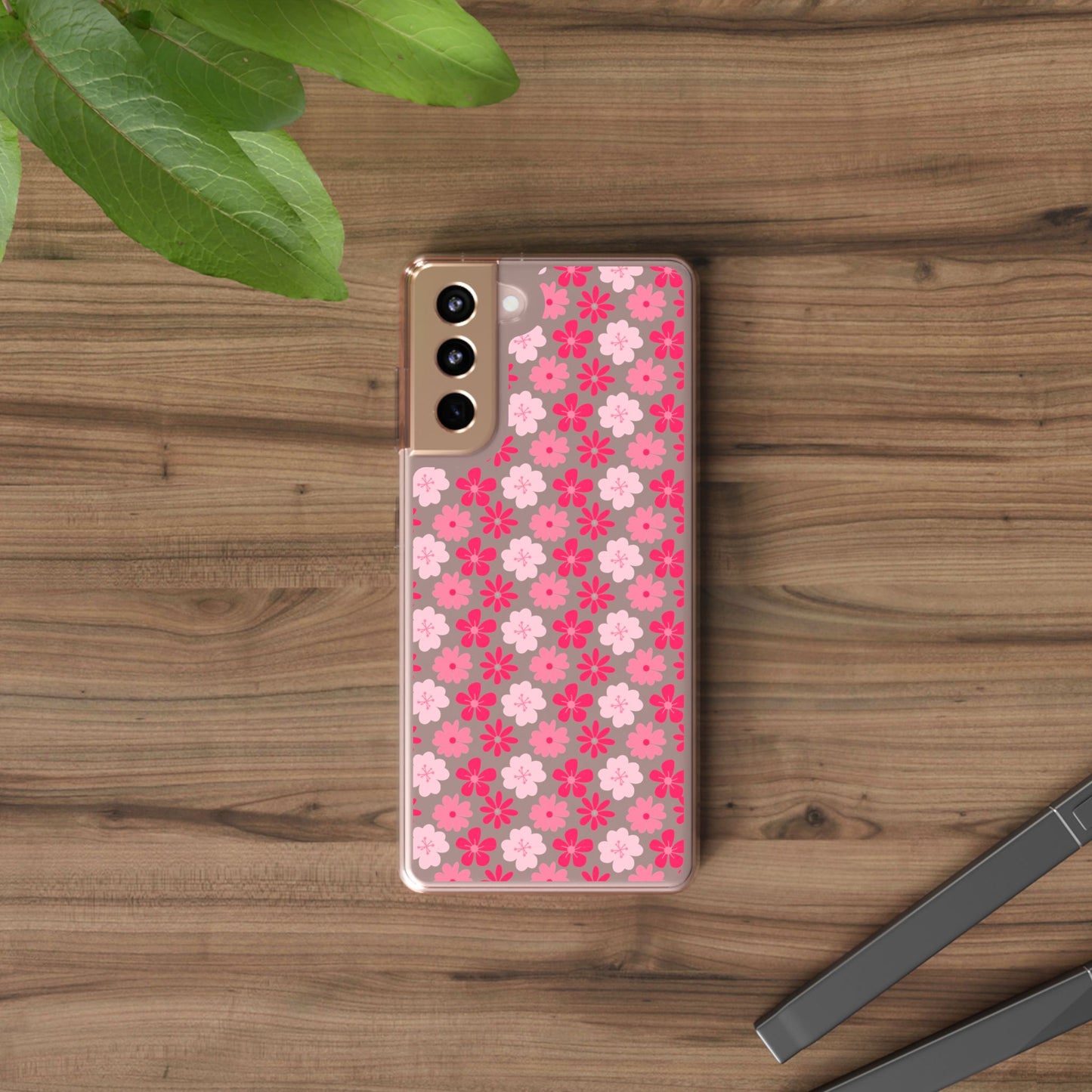 Pink Floral - Clear Phone Case