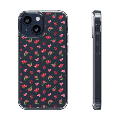 Ladybug and Flowers - Clear Phone Case