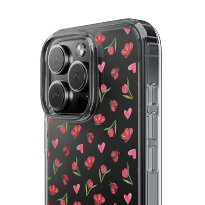 Ladybug and Flowers - Clear Phone Case