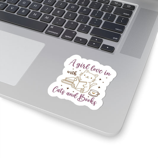 Charming Cat & Books Kiss-Cut Sticker