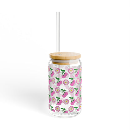 Cherry and Daisies Sipper Glass - 16oz