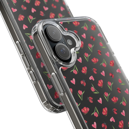 Ladybug and Flowers - Clear Phone Case