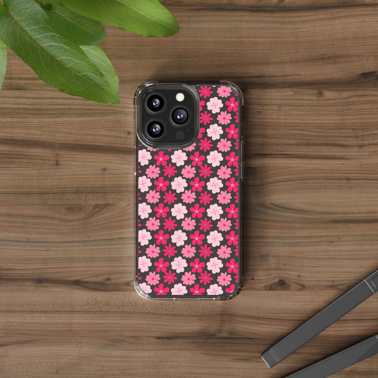 Pink Floral - Clear Phone Case