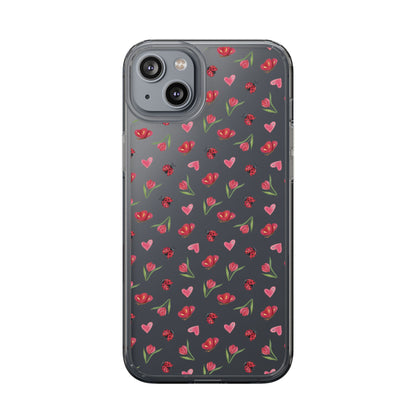 Ladybug and Flowers - Clear Phone Case
