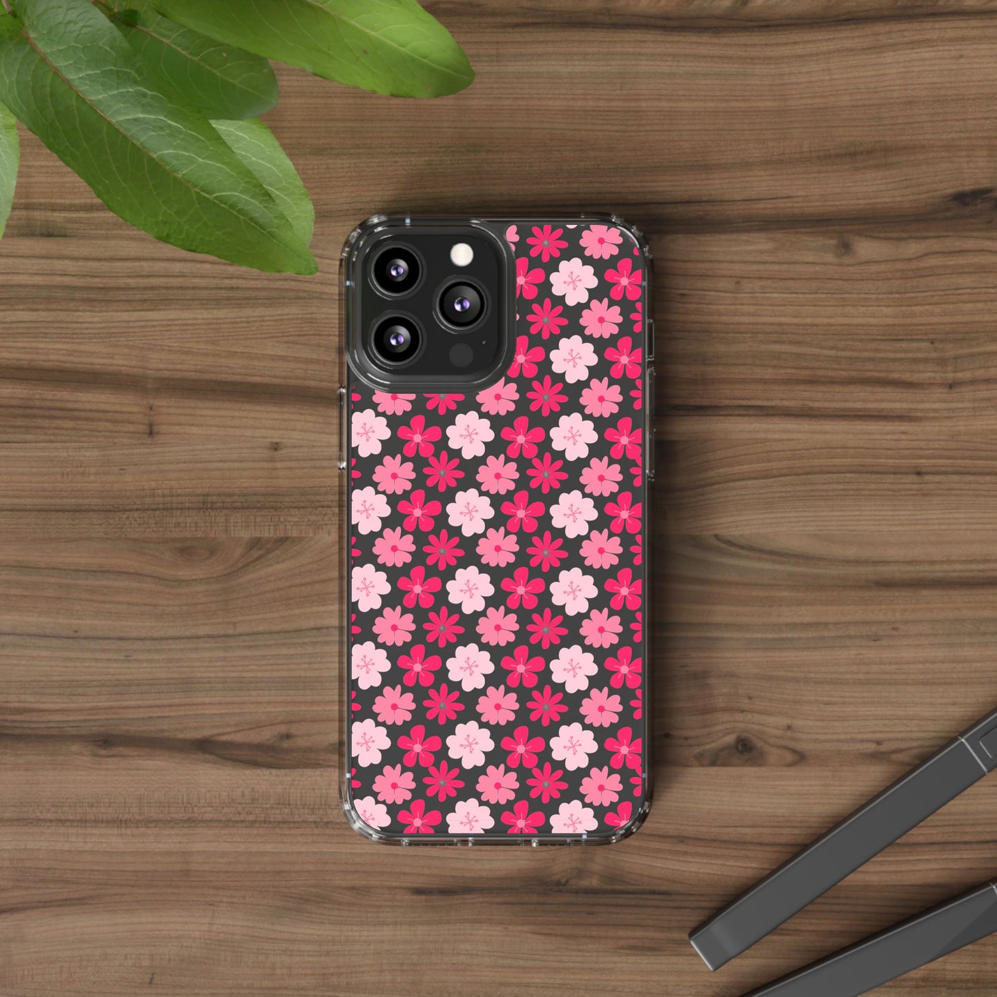 Pink Floral - Clear Phone Case
