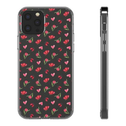 Ladybug and Flowers - Clear Phone Case