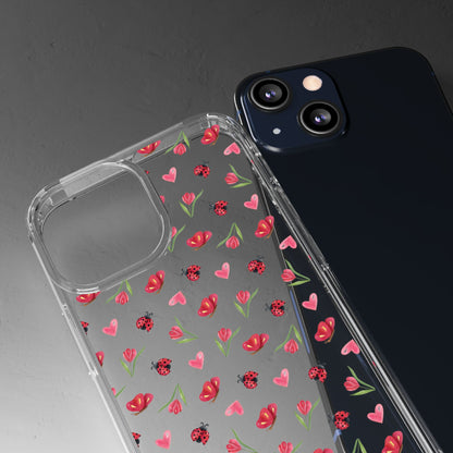 Ladybug and Flowers - Clear Phone Case
