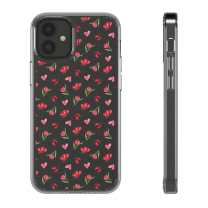 Ladybug and Flowers - Clear Phone Case