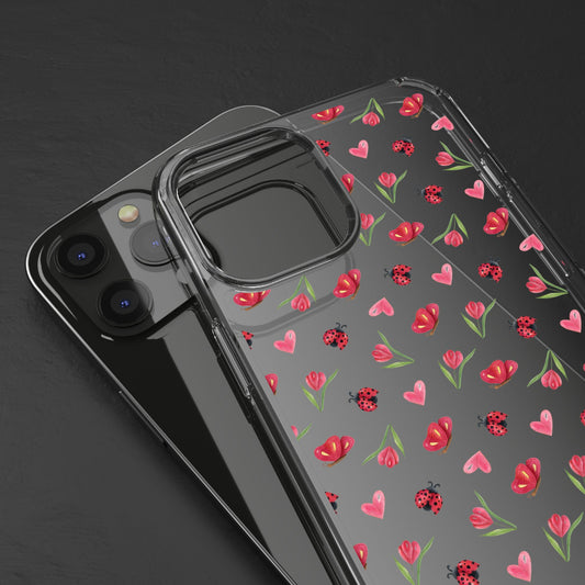 Ladybug and Flowers - Clear Phone Case