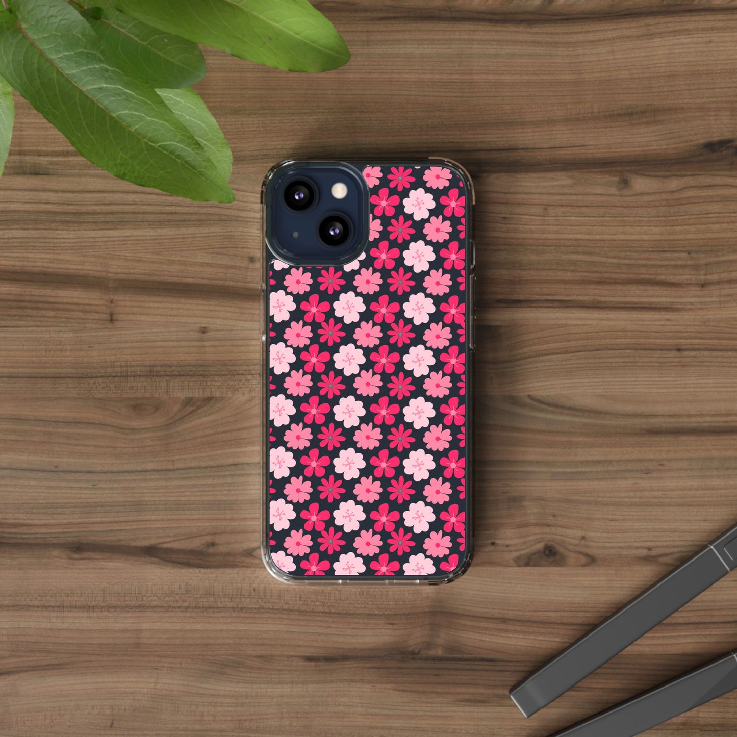 Pink Floral - Clear Phone Case