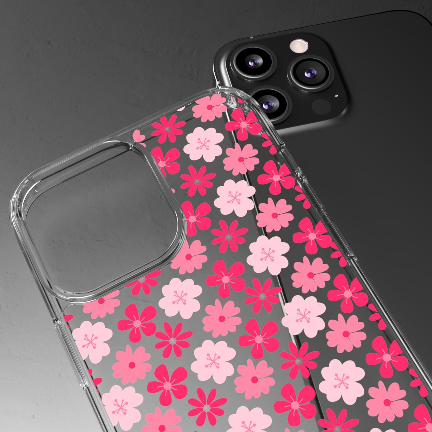 Pink Floral - Clear Phone Case